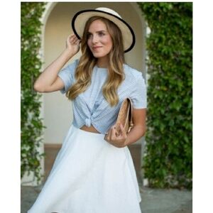 Line & Dot Dress Womens S Blue White Striped Skater Fit Flare Mini